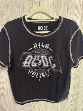 AC/DC Black Tee with White Graphic and Stitching